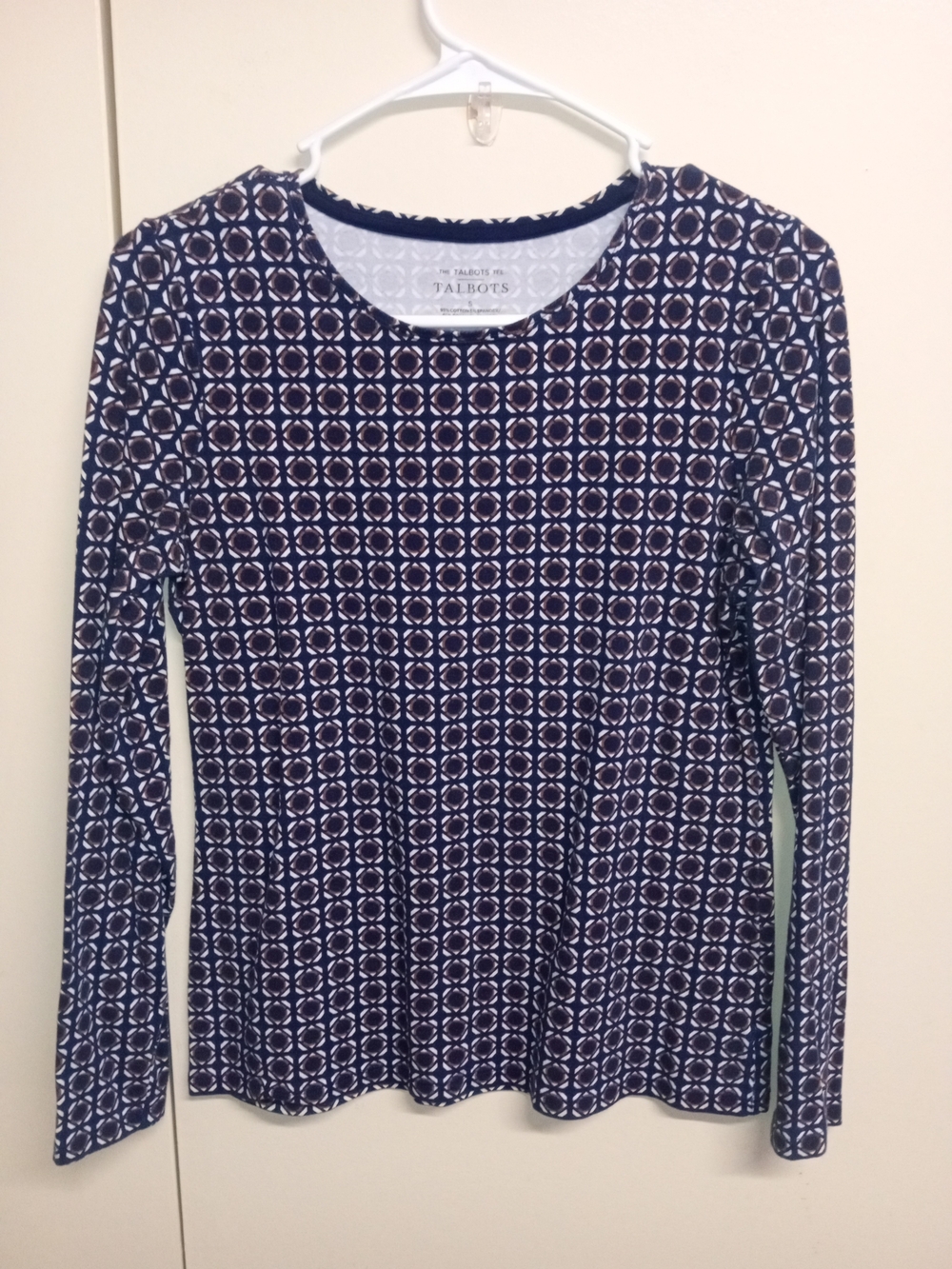Talbots Navy Geometric Long-Sleeve Top